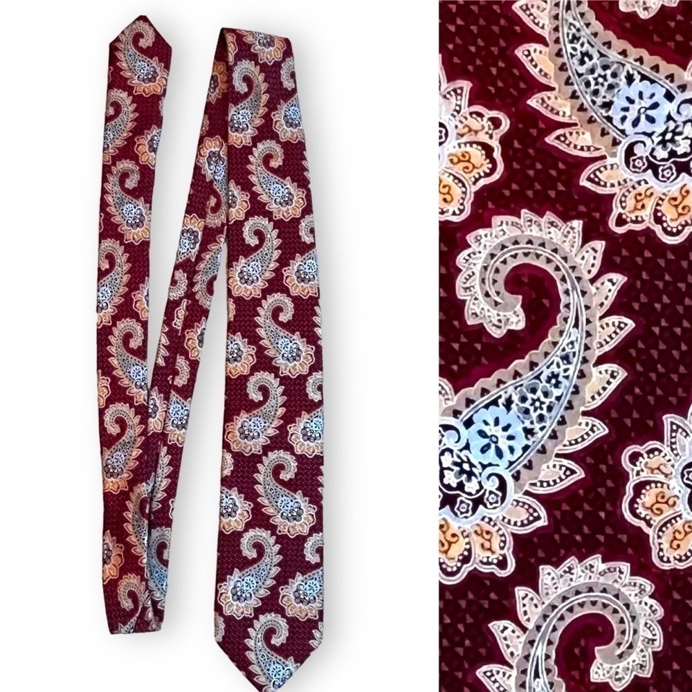 JZ Richards Boulder 100% Silk Tie Paisley Print Jacquard Handmade in USA Red
